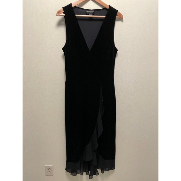 Vintage Connected Womens Maxi Dress Size 12 Black Velvet Ruffle Witchy Goth Y2K - Picture 1 of 9